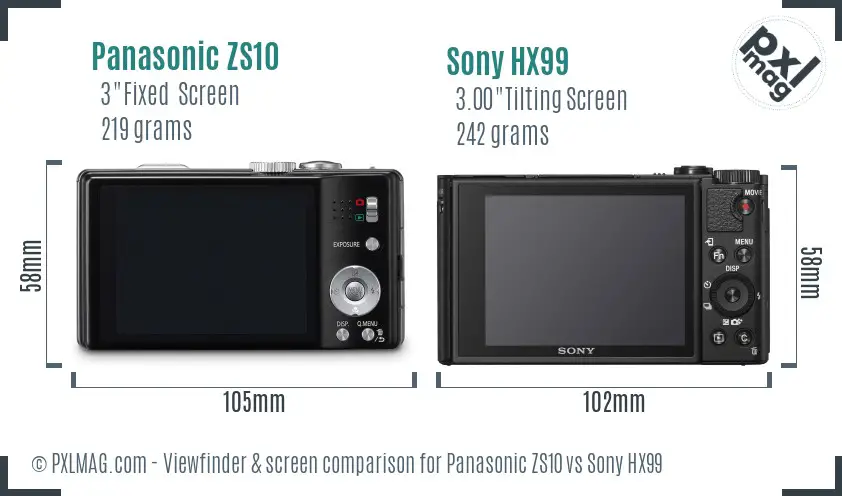 Panasonic ZS10 vs Sony HX99 Screen and Viewfinder comparison