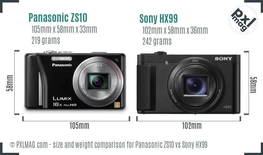 Panasonic ZS10 vs Sony HX99 size comparison