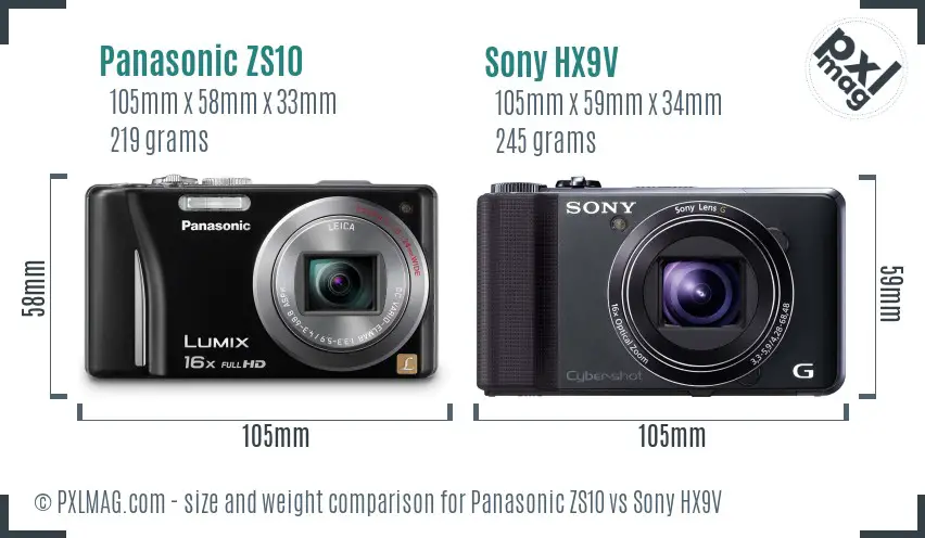 Panasonic ZS10 vs Sony HX9V size comparison