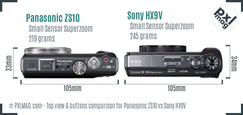Panasonic ZS10 vs Sony HX9V top view buttons comparison