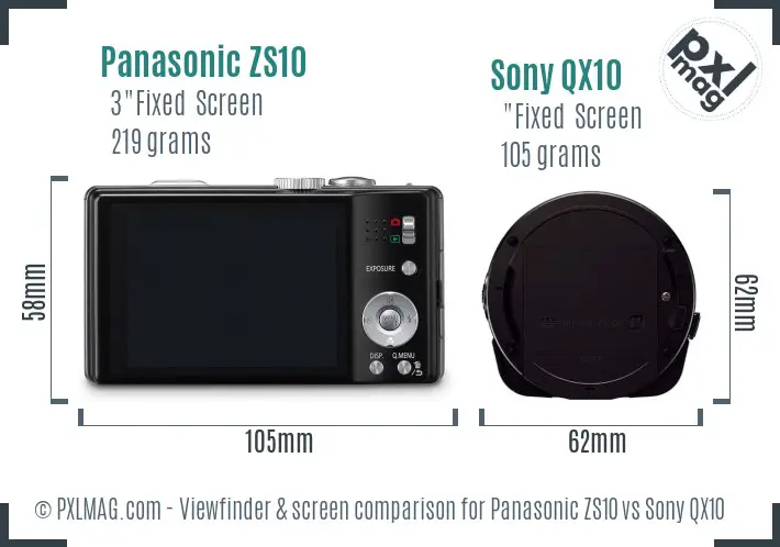 Panasonic ZS10 vs Sony QX10 Screen and Viewfinder comparison