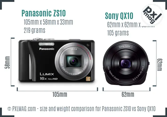 Panasonic ZS10 vs Sony QX10 size comparison