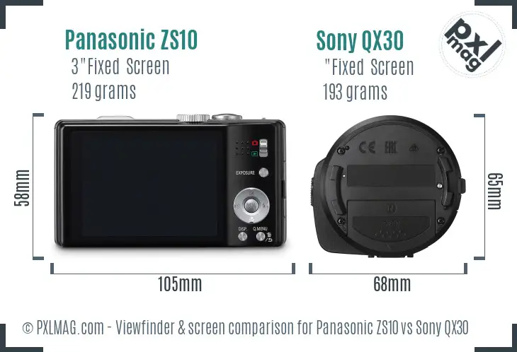 Panasonic ZS10 vs Sony QX30 Screen and Viewfinder comparison