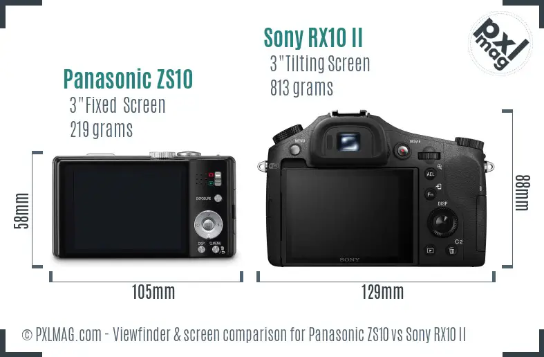 Panasonic ZS10 vs Sony RX10 II Screen and Viewfinder comparison