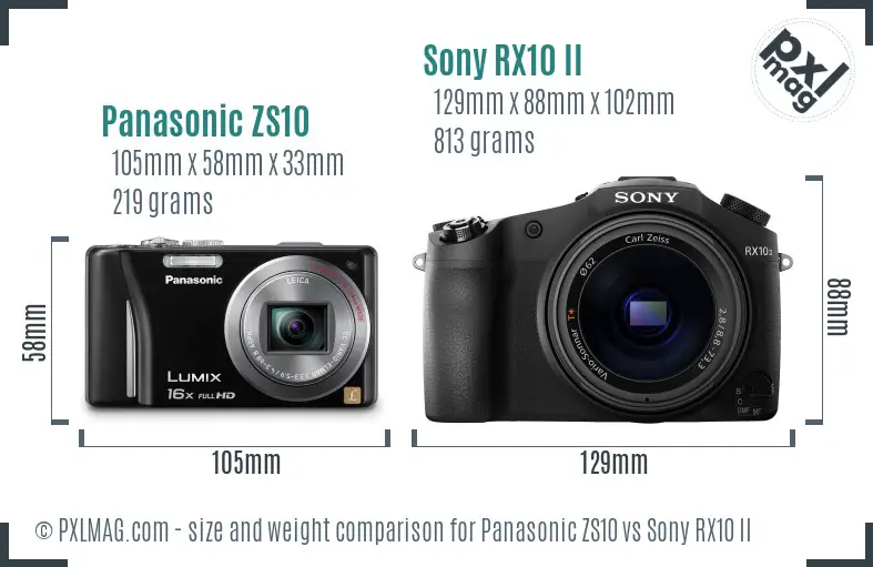 Panasonic ZS10 vs Sony RX10 II size comparison