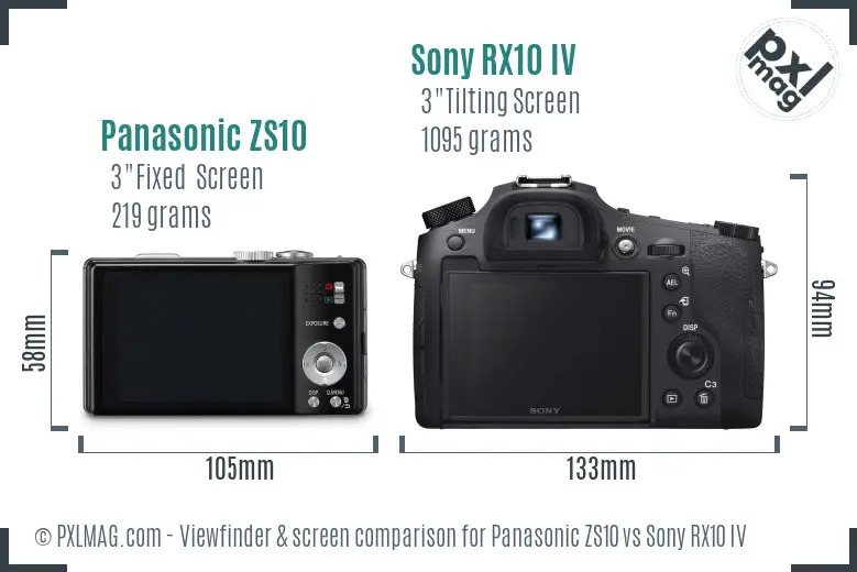 Panasonic ZS10 vs Sony RX10 IV Screen and Viewfinder comparison
