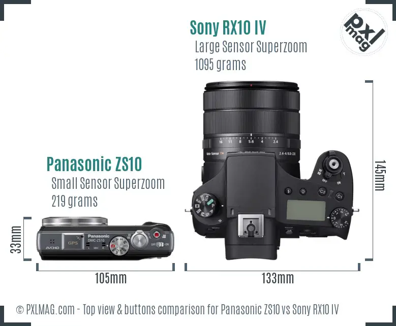 Panasonic ZS10 vs Sony RX10 IV top view buttons comparison