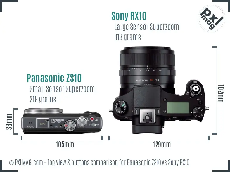 Panasonic ZS10 vs Sony RX10 top view buttons comparison