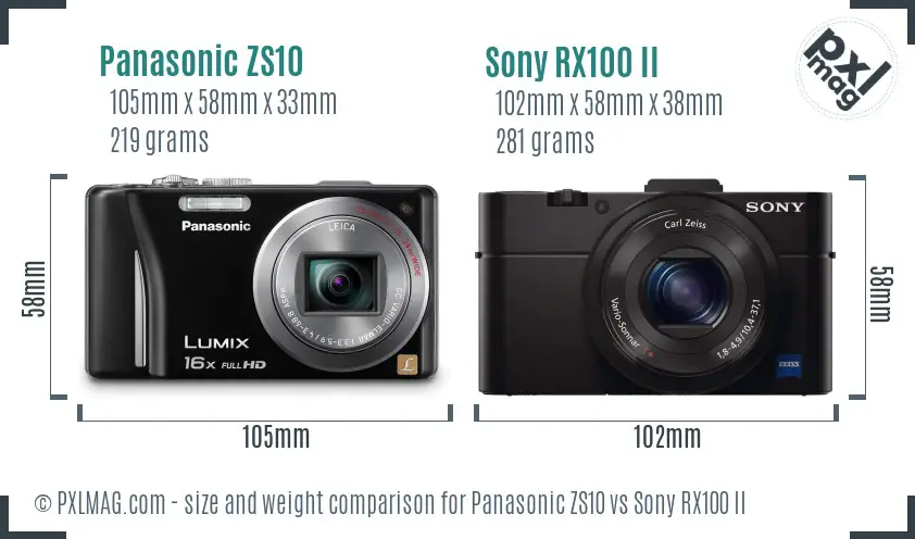Panasonic ZS10 vs Sony RX100 II size comparison Panasonic ZS10 vs Sony RX100 II size comparison