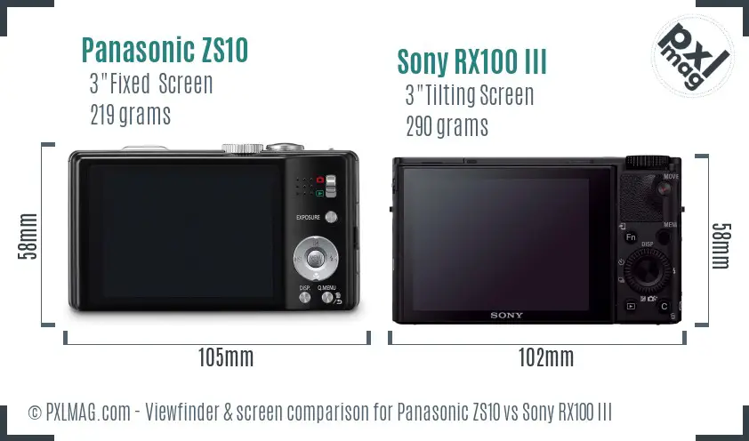 Panasonic ZS10 vs Sony RX100 III Screen and Viewfinder comparison