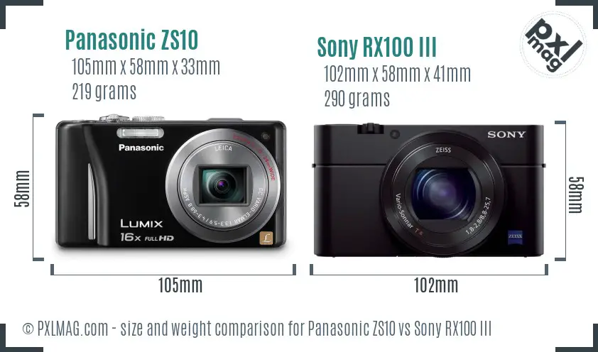 Panasonic ZS10 vs Sony RX100 III size comparison