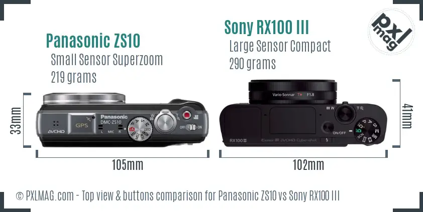 Panasonic ZS10 vs Sony RX100 III top view buttons comparison