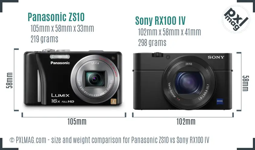 Panasonic ZS10 vs Sony RX100 IV size comparison Panasonic ZS10 vs Sony RX100 IV size comparison