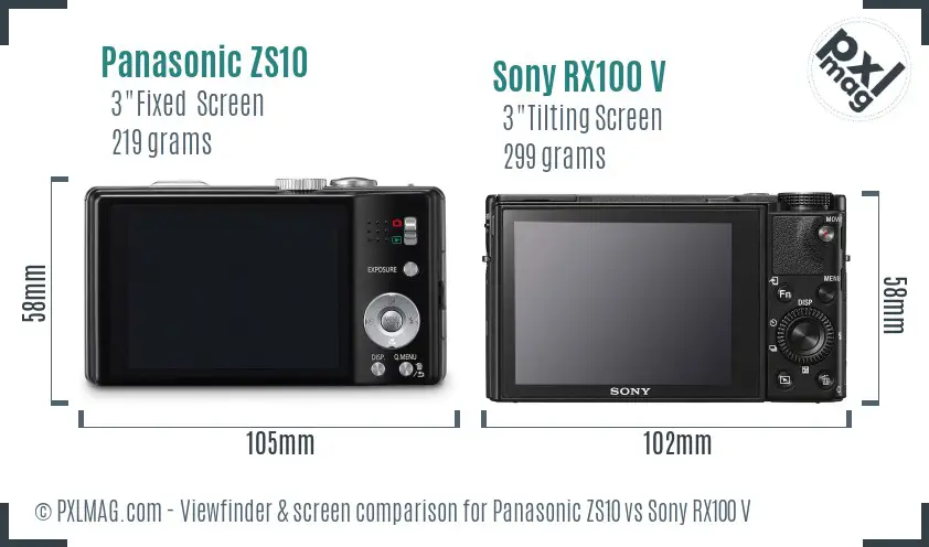 Panasonic ZS10 vs Sony RX100 V Screen and Viewfinder comparison