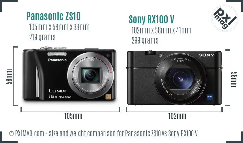Panasonic ZS10 vs Sony RX100 V size comparison