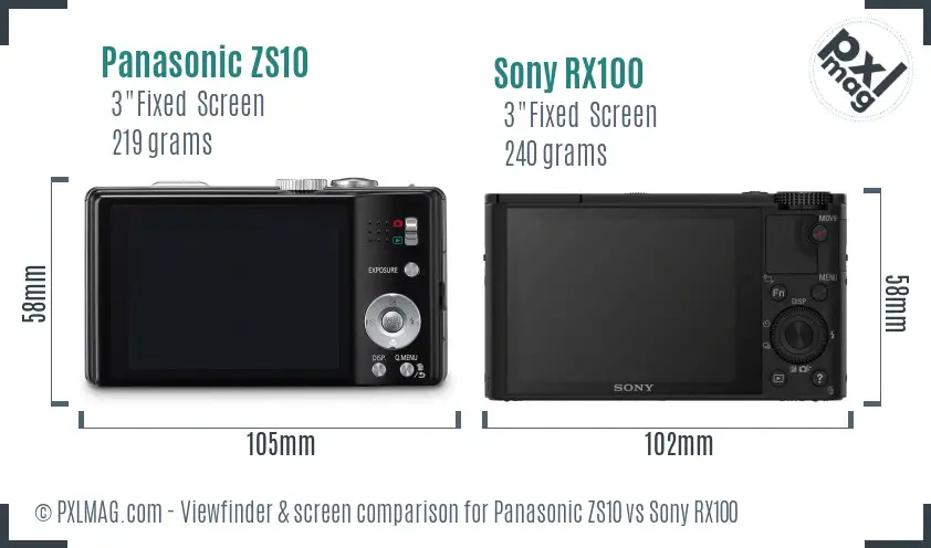 Panasonic ZS10 vs Sony RX100 Screen and Viewfinder comparison