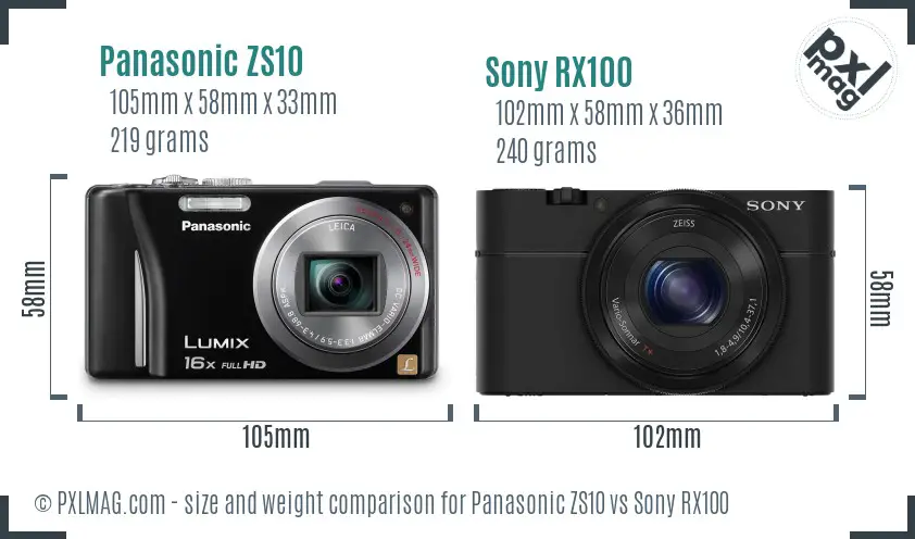 Panasonic ZS10 vs Sony RX100 size comparison