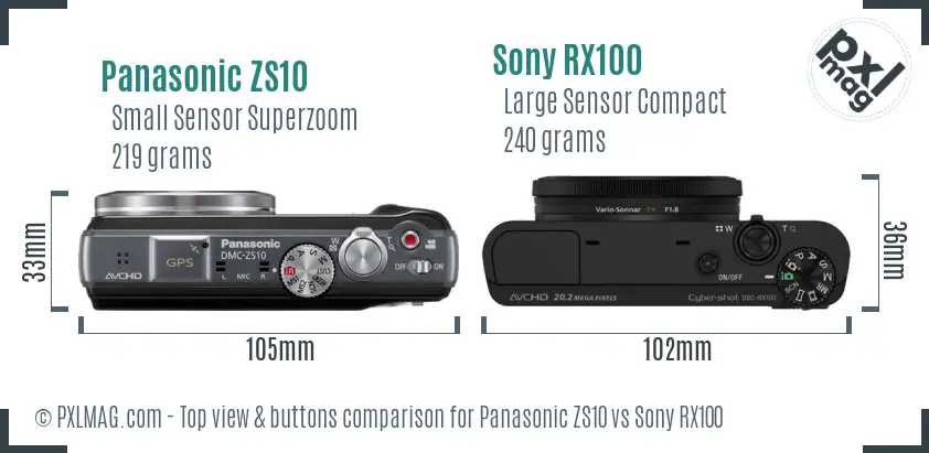 Panasonic ZS10 vs Sony RX100 top view buttons comparison