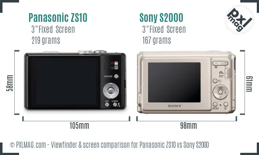 Panasonic ZS10 vs Sony S2000 Screen and Viewfinder comparison