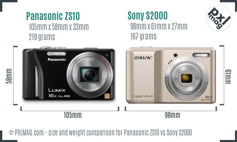 Panasonic ZS10 vs Sony S2000 size comparison