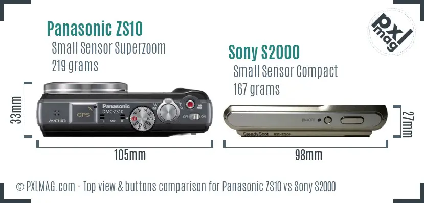 Panasonic ZS10 vs Sony S2000 top view buttons comparison