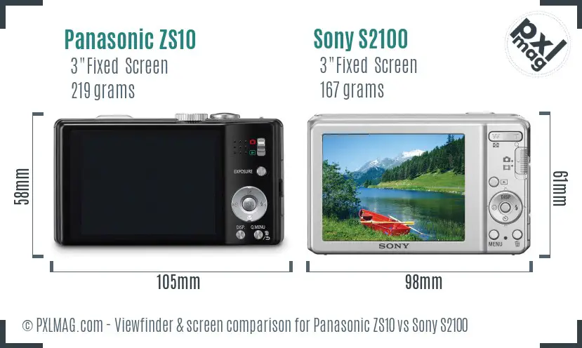 Panasonic ZS10 vs Sony S2100 Screen and Viewfinder comparison