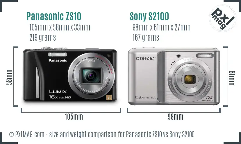 Panasonic ZS10 vs Sony S2100 size comparison