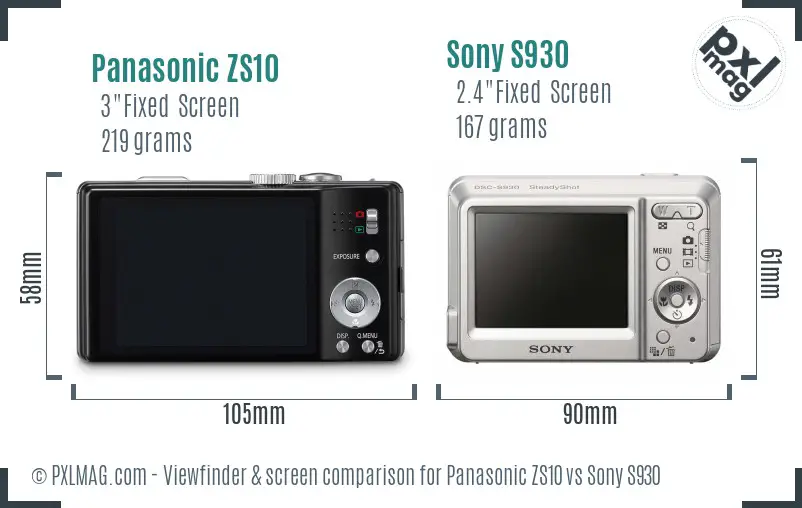 Panasonic ZS10 vs Sony S930 Screen and Viewfinder comparison Panasonic ZS10 vs Sony S930 Screen and Viewfinder comparison