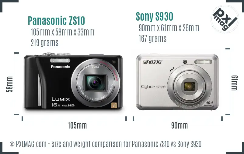 Panasonic ZS10 vs Sony S930 size comparison Panasonic ZS10 vs Sony S930 size comparison