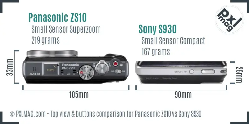 Panasonic ZS10 vs Sony S930 top view buttons comparison Panasonic ZS10 vs Sony S930 top view buttons comparison