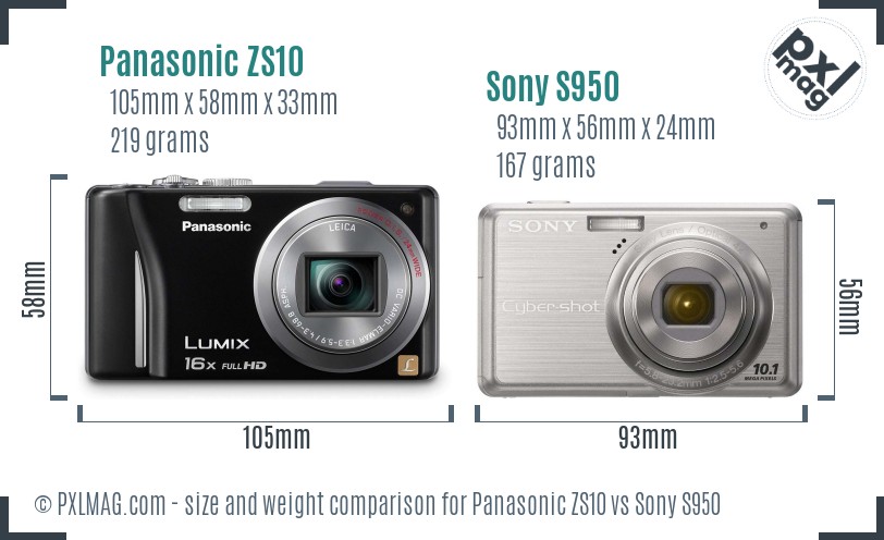 Panasonic ZS10 vs Sony S950 size comparison Panasonic ZS10 vs Sony S950 size comparison