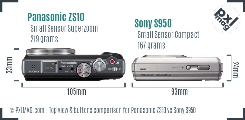 Panasonic ZS10 vs Sony S950 top view buttons comparison