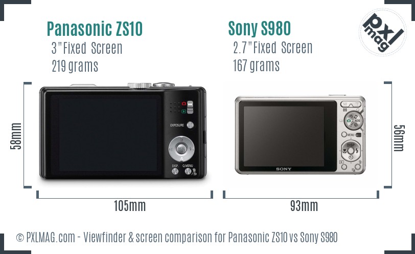 Panasonic ZS10 vs Sony S980 Screen and Viewfinder comparison