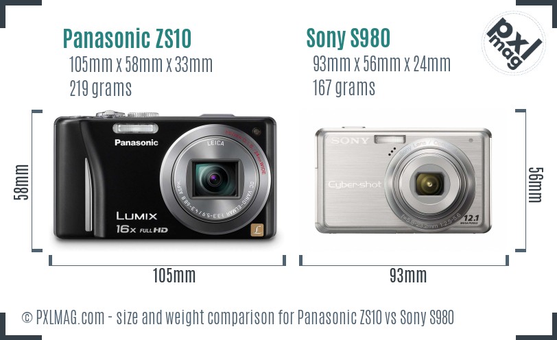 Panasonic ZS10 vs Sony S980 size comparison