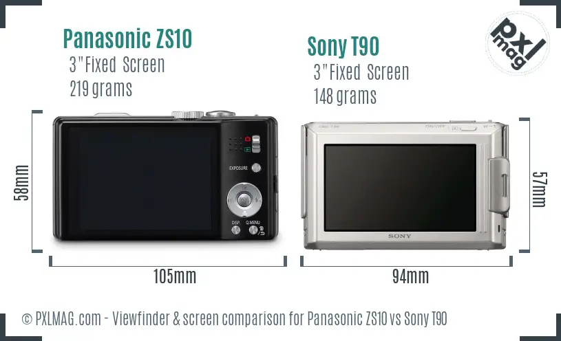 Panasonic ZS10 vs Sony T90 Screen and Viewfinder comparison