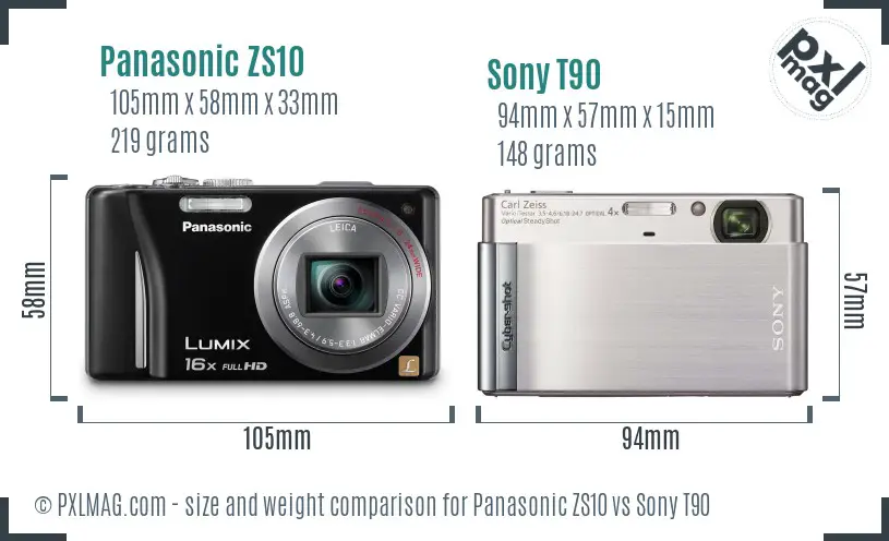Panasonic ZS10 vs Sony T90 size comparison Panasonic ZS10 vs Sony T90 size comparison