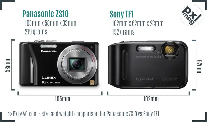 Panasonic ZS10 vs Sony TF1 size comparison