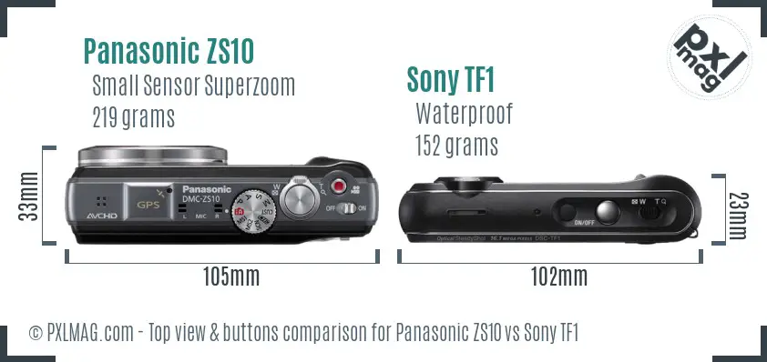 Panasonic ZS10 vs Sony TF1 top view buttons comparison