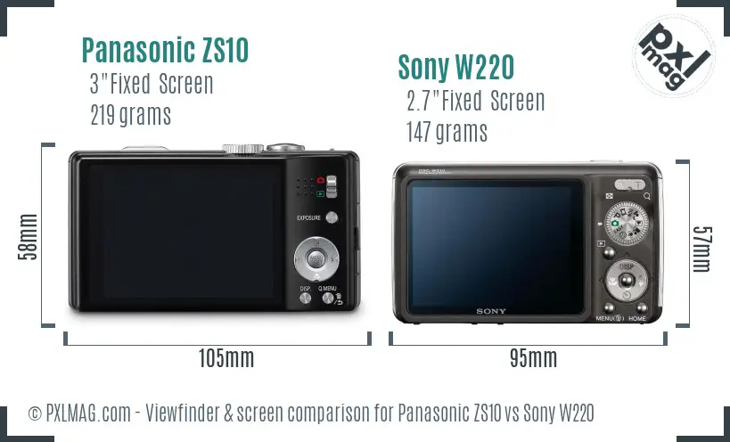 Panasonic ZS10 vs Sony W220 Screen and Viewfinder comparison Panasonic ZS10 vs Sony W220 Screen and Viewfinder comparison