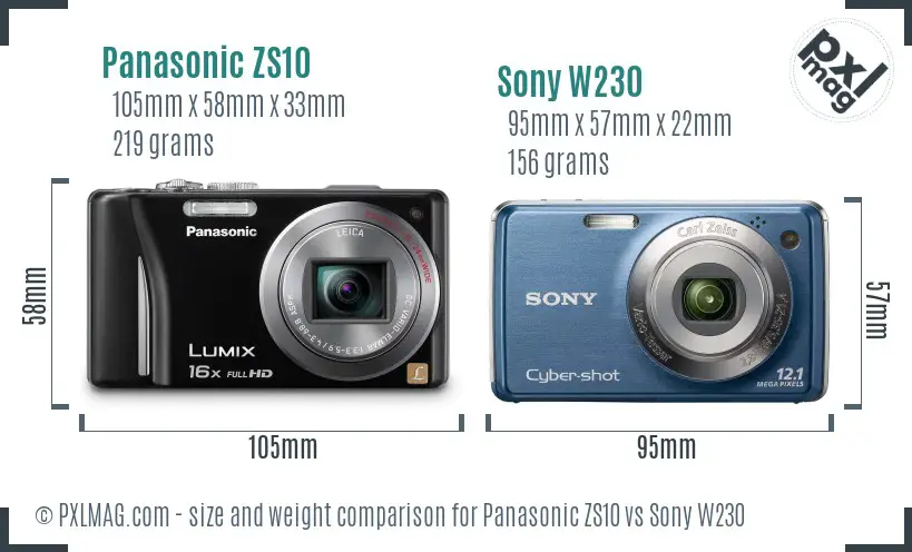Panasonic ZS10 vs Sony W230 size comparison Panasonic ZS10 vs Sony W230 size comparison