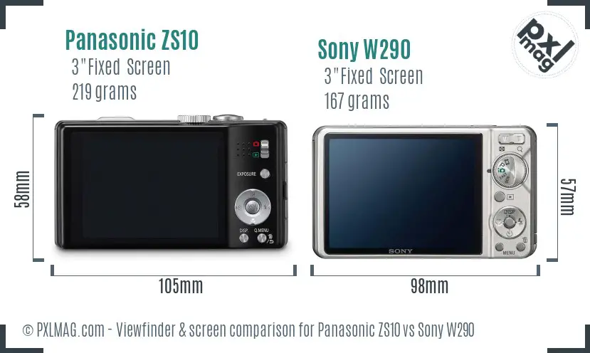 Panasonic ZS10 vs Sony W290 Screen and Viewfinder comparison Panasonic ZS10 vs Sony W290 Screen and Viewfinder comparison