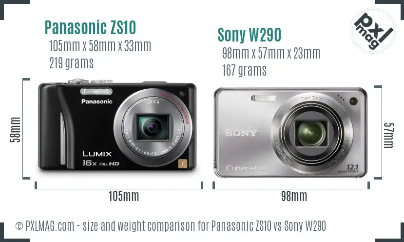 Panasonic ZS10 vs Sony W290 size comparison Panasonic ZS10 vs Sony W290 size comparison
