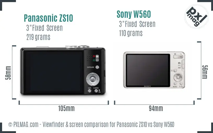 Panasonic ZS10 vs Sony W560 Screen and Viewfinder comparison