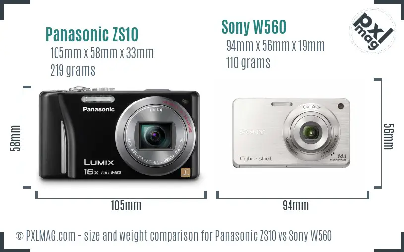 Panasonic ZS10 vs Sony W560 size comparison