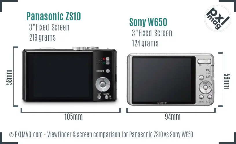 Panasonic ZS10 vs Sony W650 Screen and Viewfinder comparison