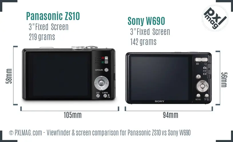 Panasonic ZS10 vs Sony W690 Screen and Viewfinder comparison