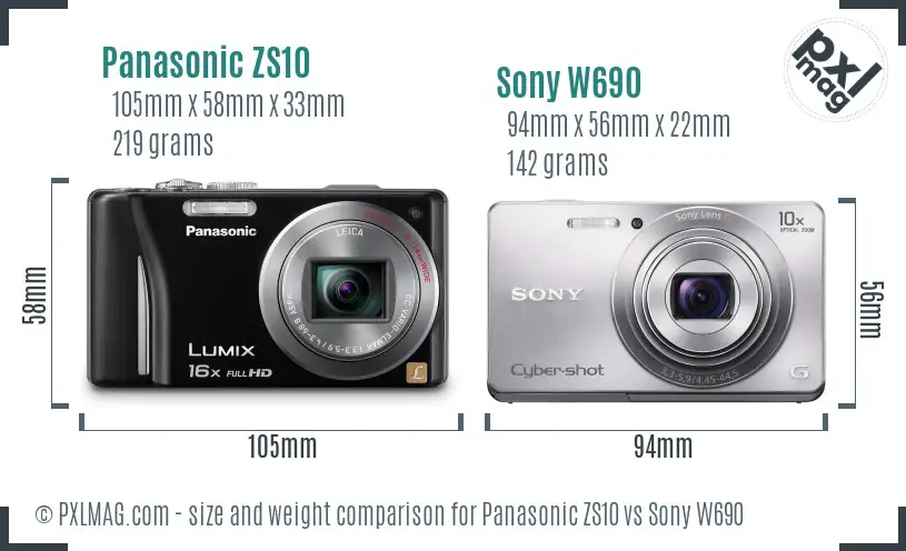 Panasonic ZS10 vs Sony W690 size comparison