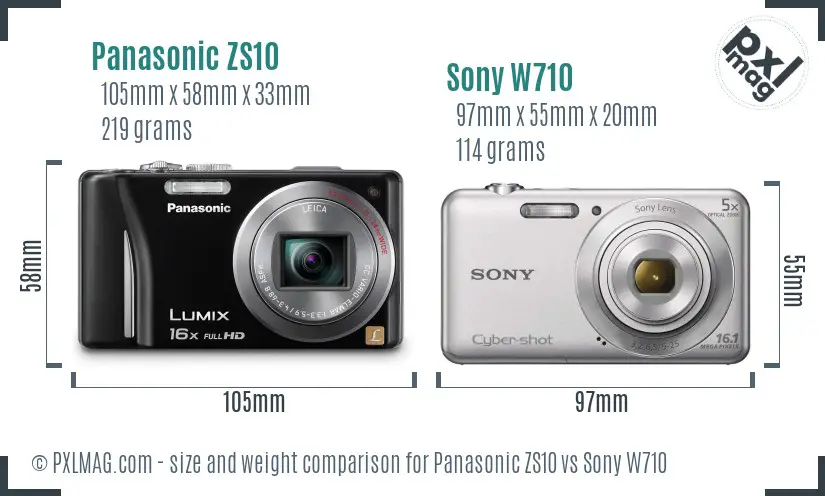 Panasonic ZS10 vs Sony W710 size comparison Panasonic ZS10 vs Sony W710 size comparison