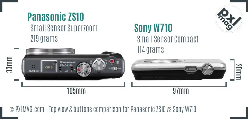 Panasonic ZS10 vs Sony W710 top view buttons comparison Panasonic ZS10 vs Sony W710 top view buttons comparison