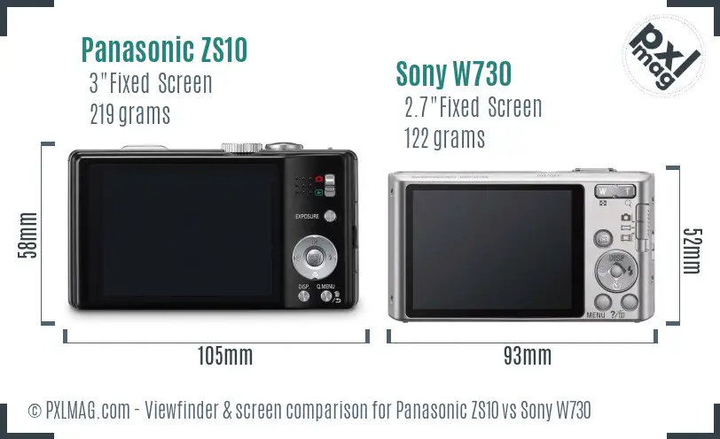 Panasonic ZS10 vs Sony W730 Screen and Viewfinder comparison